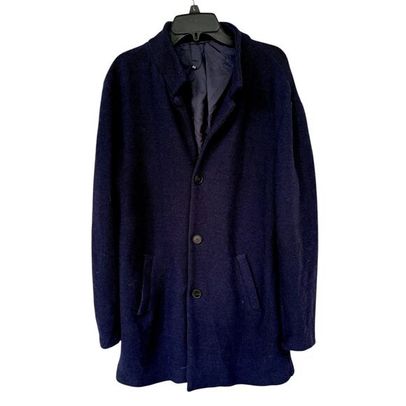 Zara Man Navy Knit Lined Coat Jacket US XL Made in Italy VGUC Versatile Trendy - Picture 2 of 11